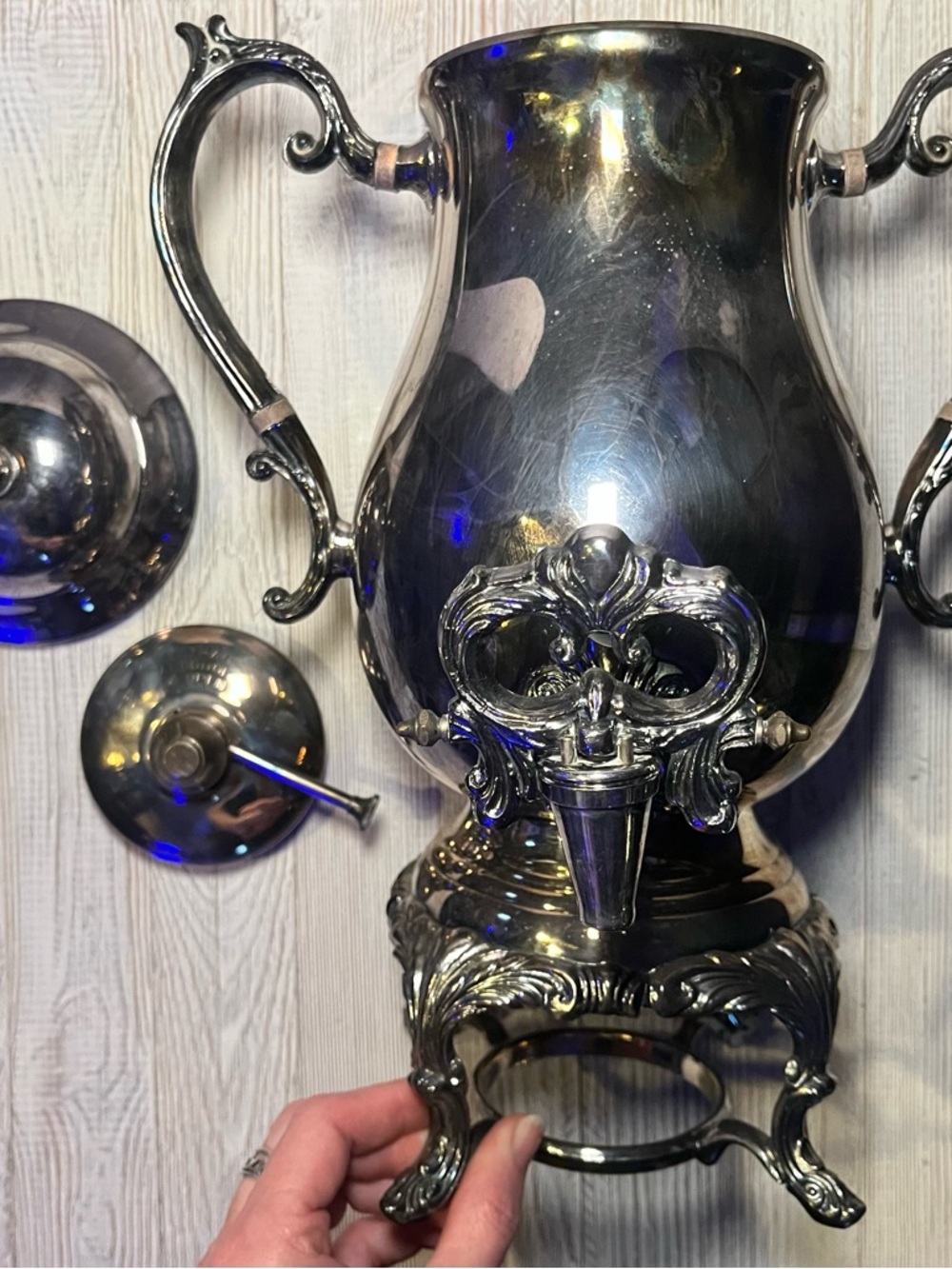 Vintage Silver Tea and Coffee Urn - FB Rogers Ornate Spigot and Oil Heater